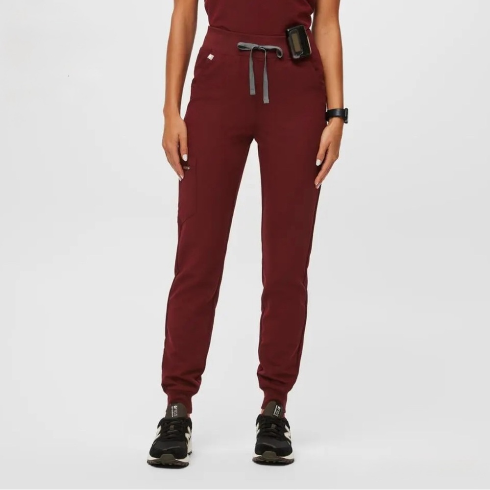 Figs Women's Burgundy Track Pants with Gray Drawstring
